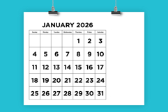 2026 Large Number Bold 8.5 x 11 Inch Calendar Template Product Image 1
