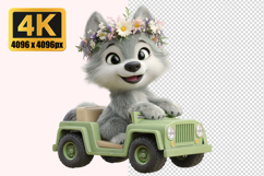 Cute Baby Wolf Wearing a Flower Crown Transparent PNG Product Image 1