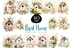 Floral Birdhouse Clipart Bundle 40 PNG Transparent BG Product Image 1