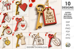 Valentine's Day Keys Bundle Lasercut. Valentine Gift Tag SVG Product Image 1