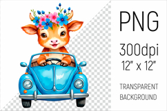 Cute Cow Driving Blue Car | Sublimation Design Product Image 1
