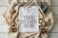 Christmas White T-shirt mockup - Christmas Background Product Image 1
