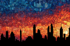 Skyline Silhouetted with Stained Glass Background Wallpaper Product Image 1