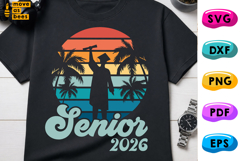 Senior 2026 SVG, PNG, Retro Sunset, Graduate Silhouette Product Image 1