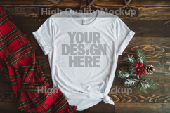 Christmas White T-shirt mockup - Christmas Background Product Image 1