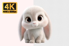 Fluffy White Cartoon Bunny Transparent PNG Product Image 1
