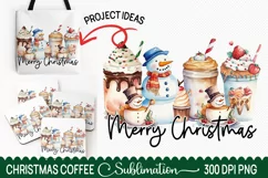 Merry Christmas coffee PNG, Snowmen, Christmas Sublimation Product Image 1