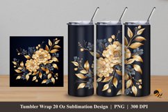 Golden Floral Tumbler Wrap Sublimation Design 5 Product Image 1