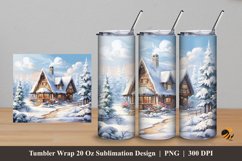 Snow And House Tumbler Wrap Sublimation Design 5 Product Image 1