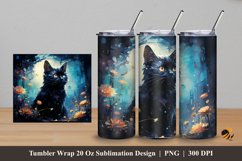 Cat in The Night Tumbler Wrap Sublimation Design 5 Product Image 1