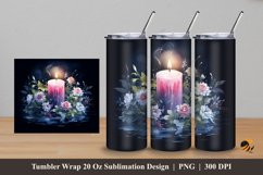 Flower And Candle Tumbler Wrap Sublimation Design 5 Product Image 1