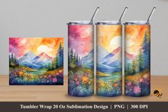 Watercolor Mountain View Tumbler Wrap Sublimation Design 5 Product Image 1