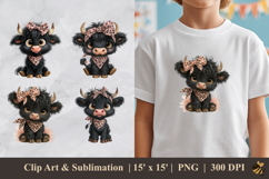 Adorable Black Highland Cow DTF Sublimation Clipart Design Product Image 1