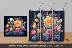 Floral Moon Tumbler Wrap Sublimation Design 5 Product Image 1