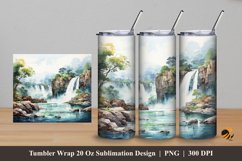 Painting Blue Waterfall Tumbler Wrap Sublimation Design 5 Product Image 1
