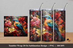 Bird Flower Tumbler Wrap Sublimation Design 5 Product Image 1