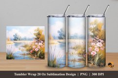 Watercolor Lake Bush Tumbler Wrap Sublimation Design 5 Product Image 1