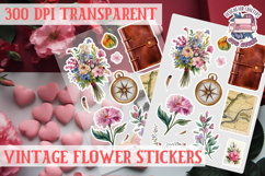 Vintage flowers sticker sheet Spring Botanical PNG Product Image 1