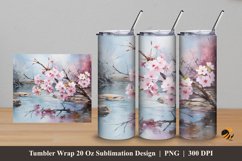 Sakura Flowers Tumbler Wrap Sublimation Design 5 Product Image 1