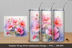 Watercolor Flower Tumbler Wrap Sublimation Design 5 Product Image 1