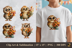 Owl Brings Flowers DTF Sublimation Clipart Design Product Image 1