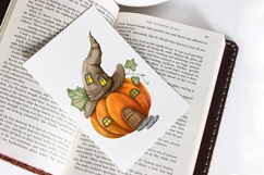 Witchy Pumpkin House Watercolor Clipart Pumpkin House, Cat Product Image 5