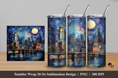 Starry Night At City Tumbler Wrap Sublimation Design 5 Product Image 1