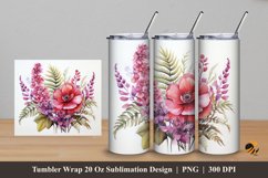 Red Bougainvillea Tumbler Wrap Sublimation Design 5 Product Image 1