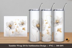 Floral Gold Tumbler Wrap Sublimation Design 5 Product Image 1