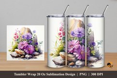 Flower and Rock Tumbler Wrap Sublimation Design 5 Product Image 1