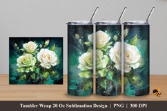 White Green Olive Rose Tumbler Wrap Sublimation Design 5 Product Image 1