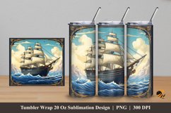 Handdrawn Pirate Ship Tumbler Wrap Sublimation Design 5 Product Image 1