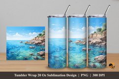 Blue Beach Tumbler Wrap Sublimation Design 5 Product Image 1