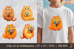Cute Cat And Flower DTF Sublimation Clipart Design Product Image 1