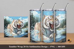 White Tiger in The River Tumbler Wrap Sublimation Design 5 Product Image 1