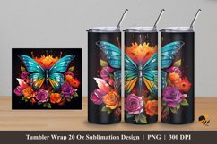 Butterfly and Flower Tumbler Wrap Sublimation Design 5 Product Image 1