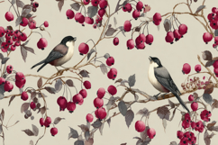 Chickadees Perched On Branches with Red Berries Background Product Image 1