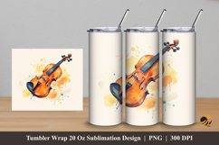 Violin Watercolor Tumbler Wrap Sublimation Design 5 Product Image 1