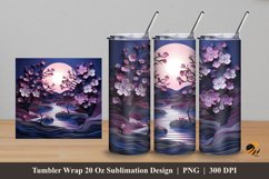 Sakura At Night Tumbler Wrap Sublimation Design 5 Product Image 1