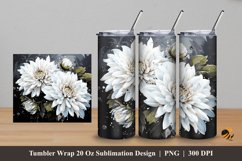 White Flower Tumbler Wrap Sublimation Design 5 Product Image 1