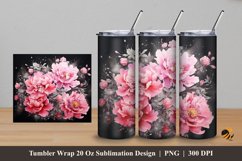 Painting Peony Flower Tumbler Wrap Sublimation Design 5 Product Image 1