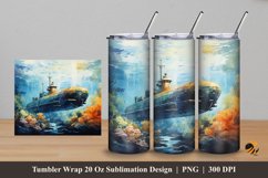 War Submarine Tumbler Wrap Sublimation Design 5 Product Image 1