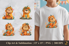 Capybara And Pumpkin Fall DTF Sublimation Clipart Design Product Image 1