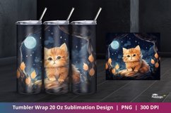 Cute Kitten Night Watercolor Tumbler Wrap Sublimation 5 Product Image 1