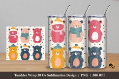 Cute Handdrawn Bear Tumbler Wrap Sublimation Design 5 Product Image 1