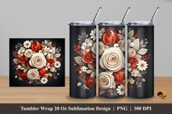 White Orange Floral Tumbler Wrap Sublimation Design 5 Product Image 1