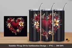 Flower Heart Tumbler Wrap Sublimation Design 5 Product Image 1