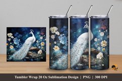 White Peacock Tumbler Wrap Sublimation Design 5 Product Image 1