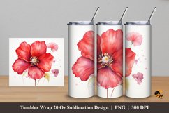 Floral Red Tumbler Wrap Sublimation Design 5 Product Image 1