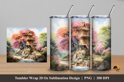 Tree House Tumbler Wrap Sublimation Design 5 Product Image 1